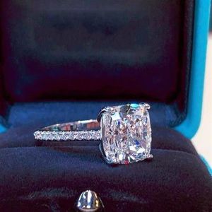Anillo de plata sólida 925 auténtica con cuatro garras, anillos de compromiso de boda con corte de cojín de 2 quilates para mujer, joyería fina gift2164