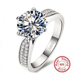 Echte vaste 925 sterling zilveren ringen voor vrouwen grote ronde 3ct 8 harten pijlen diamant engagement trouwring merk sieraden