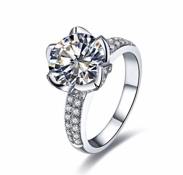 Bagues de mariage en argent Sterling 925 véritable solide pour les femmes incrustation en forme de fleur romantique bague de fiançailles en diamant 3 carats