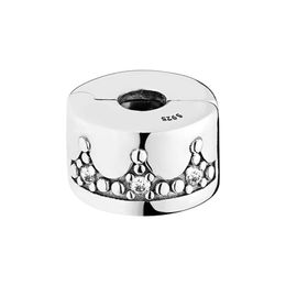 Breloque à clip en forme de couronne en argent sterling véritable avec boîte d'origine pour bracelet Pandora Bracelet femmes filles accessoires de fabrication de bijoux Clips Charms CZ diamant