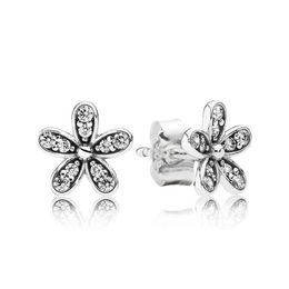 Véritable argent sterling éblouissant marguerites fleur boucle d'oreille pour Pandora CZ diamant bijoux de mariage pour femmes filles avec boîte originale petite amie cadeau boucles d'oreilles ensemble