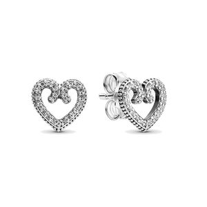 Boucles d'oreilles en argent sterling véritable coeur tourbillon pour Pandora bijoux de mariage étincelants pour femmes cadeau petite amie CZ diamant boucle d'oreille d'amour avec boîte d'origine