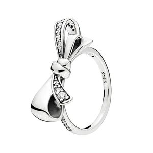 Real Sterling Silver Sparkling Bow Ring para Pandora CZ Diamond Fashion Party Jewelry para mujeres niñas novia anillos de regalo con caja original de fábrica al por mayor