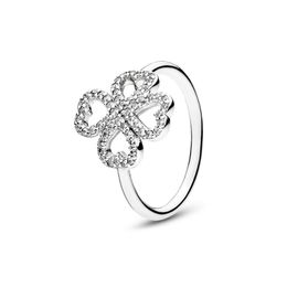 Funkelnder Kleeblatt-Ring aus echtem Sterlingsilber für Pandora, Hochzeitsfeier, Schmuck für Frauen, Mädchen, Freundin, Geschenk, CZ-Diamant, Glücksringe mit Originalverpackung