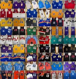 Real Cousted Mitchellness West Basketball Jerseys Retro Authentic broderie Quality Yellow Blanc Vert Purple Black Blue Blue Baskeball Jersey