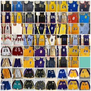 Echt gestikte retro basketbalshirts #8 #24 Jersey Shorts Heren Dames Jeugd Maat S-XXL