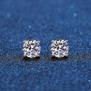 Echte Stud Oorbellen 14K Wit Vergulde Sterling Zilver 4 Prong Diamond Earring voor Vrouwen Mannen Oor Stud 1ct 2ct 4ct 220211225b