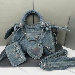 Bolsos de calidad superior reales Mujer dama Le Neo Cagole Motocicleta hombro diseñadores de lujo Cuero genuino crossbody embrague cartera monedero Pochette Vintage Denim piedra