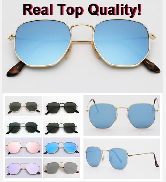 Real Top Quality Square 3548 Hexagonal Metal Brand Sunglasses Sunglasses Lenses en verre plat Taille de 51 mm avec packages TOUT TOUT ROSE Mercure SI8554805