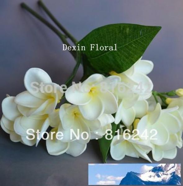 FLORES DE TOQUE REAL Blanco/rosa/fushia frangipani spray ramos de novia/boda, 1pc con tallo10 flores frangipani