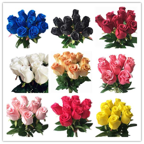 Real Touch Roses Rouge Blanc Jaune Violet PU Rose Fleurs Artificielles Naturelles Pour La Fête De Mariage Décoratif À La Maison Y0728