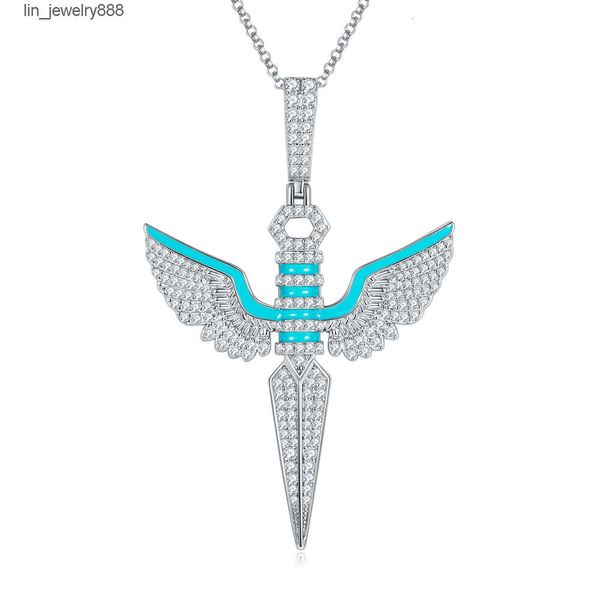 Véritable U Hip Hop bijoux pendentifs hommes glacé VVS Moissanite diamant pendentifs 925 en argent Sterling aile d'ange Moissanite colliers