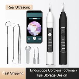 Real Ultrasonic Dental Tartar Eliminator with Camera Scaling Picks Calculus Plaque Remover for Teeth Cleaning Kit Tools at Home 240106