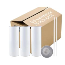 Véritables gobelets en acier inoxydable de 20oz, stockés aux États-Unis/CA, pour Sublimation, tasses d'impression avec couvercle en plastique, tasses de voiture en paille, bouteilles d'eau