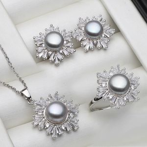 Real blanc noir d'eau douce Natural Pearl Set Womenwedding 925 Collier en argent sterling ensembles de boucles d'oreille bijoux d'anniversaire Gift 240419