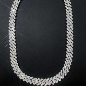 Chaîne cubaine en or blanc véritable, solide, épaisse, 20 pouces, fermoir avec nom personnalisé, diamant