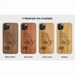 Real Wood Phone Case 1PCS Cadeau personnalisé personnalisé gratuit pour iPhone 15 14 13 12 11 Pro Mini Mini Bamboo Bamboo Wooden Phone Covers