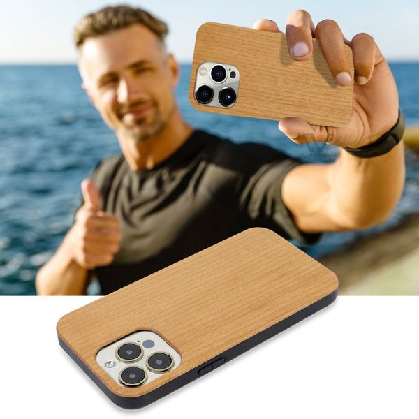 Cas de couverture de téléphone en bois véritable Bois de cerisier naturel Ultra Slim TPU Covers Case Top-vente pour iPhone 11 12 13 14 Pro X Xr Xs Max Accessoires pour téléphones portables