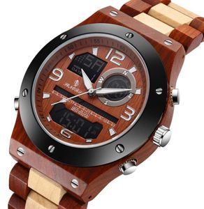 Real Wood Watch Men Dual Time Display digitale houten polshorloge relogio masculino solide natuurlijk houten horloge mannelijke rug licht klok l4820901