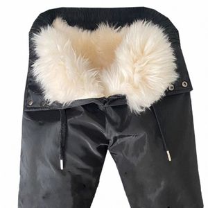 Pantalon en laine réel Haute taille épaississer les pantalons thermiques intérieurs 100% coiffure en peau de mouton chaud pantalon moyen de l'âge moyen père pantalon d'hiver W73y # #
