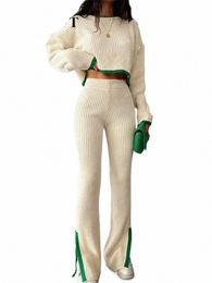 Realeft Automne Hiver 2 pièces Ensembles de vêtements pour femmes Survêtement tricoté Pull à col rond et pantalon de jogging à jambes larges Costumes féminins 2023 87qA #