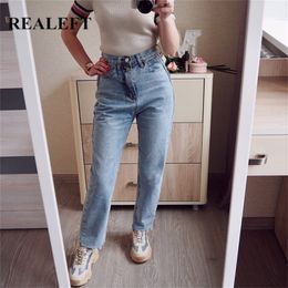 REALEFT nouveau été Vintage taille haute droite femmes Jeans pantalon Streetwear boutons lâches fermeture éclair femme Denim Jeans 201223