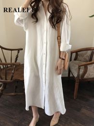 REALEFT Spring Summer Oversize witte shirts -jurken Single Breated Casual Loose Female 240415