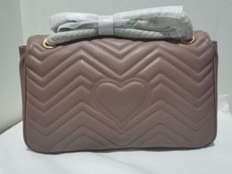 Realfine -tassen 5a 443496 31 cm Marmont matelassé schouderhandtas voor dames naakt/stoffig roze leer met stofzak