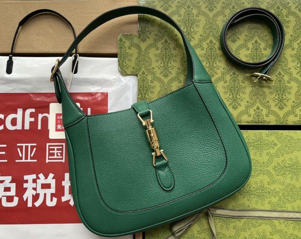 Realfine Bags 5A 636709 27,5 cm Jackies 1961 Petit fourre-tout vert émeraude en cuir de grain naturel Sac à main Sacs à bandoulière pour femme avec sac à poussière