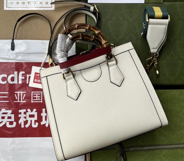 Realfine Bags 5A 702721 27 cm Diana petit fourre-tout en cuir blanc sac à main sacs à bandoulière pour femmes avec sac à poussière + boîte