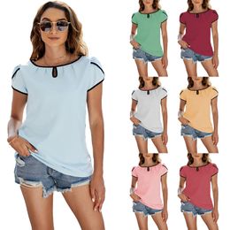 Realfine Summer T Shirts 9818 T-shirts en coton uni à col rond pour femmes Taille S-XL