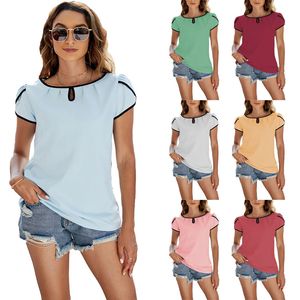 RealFine Summer T Shirts 9818 Crew Neck Cotton Plain Shirts T-shirts voor Dames Maat S-XL