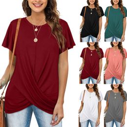 Realfine Summer T Shirts 9821 Crew Neck Cotton Plain Shirts T-shirts pour femmes Taille S-XL
