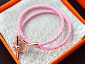 Realfine888 3A HM Bracelets en 02 Bracelet en cuir véritable rose à double longueur Bracelet Bijoux emblématiques Designer de luxe pour femme avec boîte