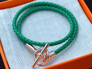 Realfine888 3A HM Bracelets en 05 Bracelet en cuir véritable vert à double longueur Bracelet Bijoux emblématiques Designer de luxe pour femme avec boîte