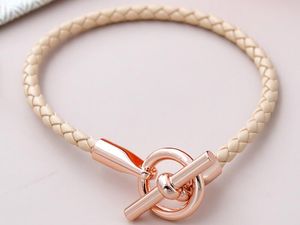 Realfine888 3A HM Bracelets en 06 Bracelet en cuir véritable beige abricot avec or rose Bijoux emblématiques Designer de luxe pour femme avec boîte