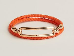 Realfine888 3A HM H90 armbanden in 03 oranje lederen dubbele riem armband met goud/zilver iconische sieraden luxe ontwerper voor vrouw met doos