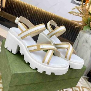 Realfine888 5A 6cm Hakken Cross-Tied Zomer Sandalen voor Dames Ace Interlocking Sneaker Schoenen Maat 35-40