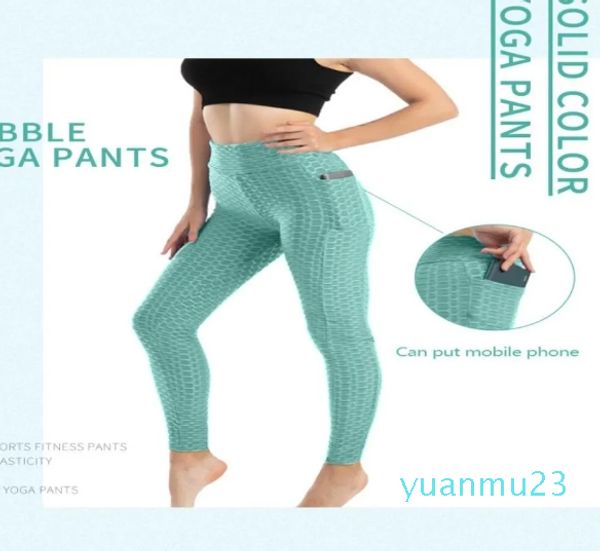 Realfine888 tenue de Yoga pour femmes, pantalons longs pour femmes, vêtements de Fitness, poche pour téléphone, levage des hanches, couleur unie, sport en plein air, taille