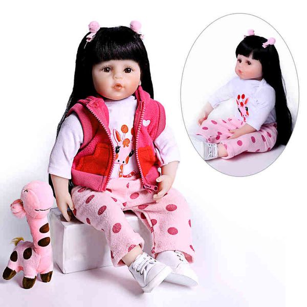 Realista 48 Cm Reborn Doll Girl Super Soft Silicone Beautiful Long Hair Toddler Menina De Super Price Kids Gift Fashion Toy AA220325