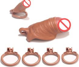 Cage de chasteté réaliste pour le pénis masculin cage lisse kg coq cage dispositifs de chasteté clés jouet sexuel pour les hommes chasteté légère pour les hommes avec des anneaux de 4 tailles (mini)