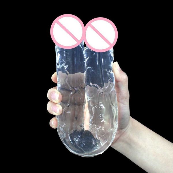 Gode réaliste gode à double extrémité jouets sexuels pour femme érotique doux long gode en gelée pour lesbienne flexible gros pénis masturbateur L230518