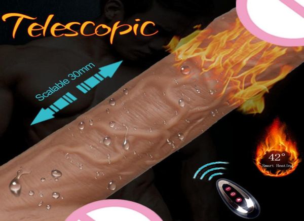 Dildo réaliste masturbation telescopique vibrante poussée avec du pénis de chauffage de tassement de tassement bite à distance sans fil pour femmes9594622