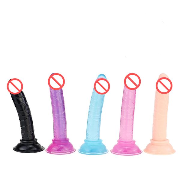 Godes réalistes en cristal de gelée de gode pour les débutants avec une forte ventouse Flexible Cock Vaginal G-spot Anal Sex Toy pour les femmes