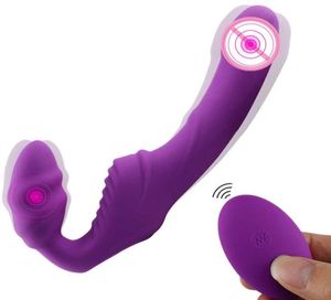 Realistische Dildo Vibrator Massager Strapless -riem op lesbische dubbele kop GSPOT stimuleren clitoris sex speelgoed voor paar dubbele motor X1415724