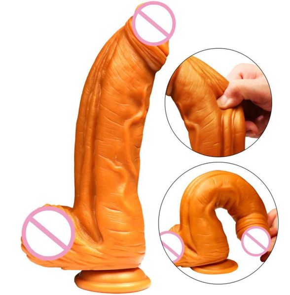 Dildos réalistes avec la ventouse Soft Golden Great Big Peins Vagin Masturbation Stimulation Sex Toys pour femme64452431363613