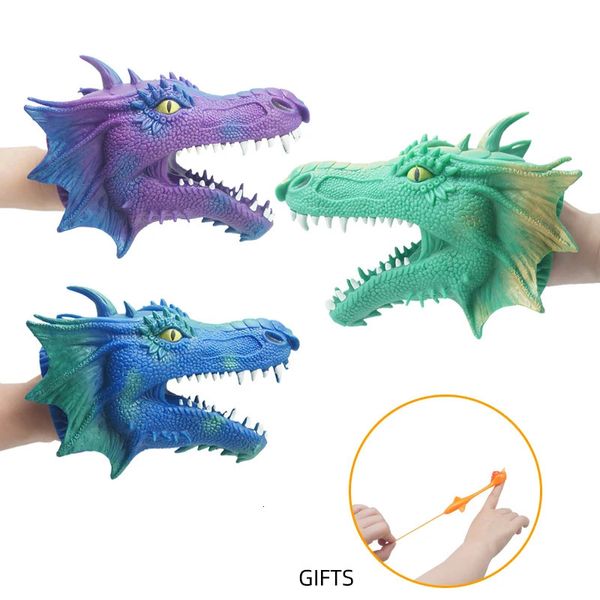 Tête de dinosaure réaliste, cadeau de bain, spinosaurus en caoutchouc, jouets de marionnettes à main pour garçons et filles, tout-petits et adultes, 240105