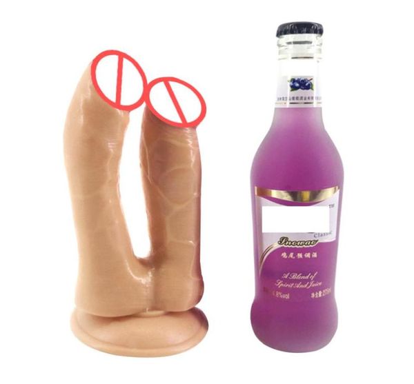 Réaliste Double gode pénétration pénis grande ventouse anale vraie sensation grande bite adulte jouets sexuels pour les femmes lesbiennes6620006