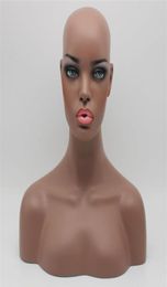 Busto de cabeza simulada de Maniquí de fibra de vidrio negro femenino realista para peluca de encaje y exhibición de joyería EMS 236S3659607