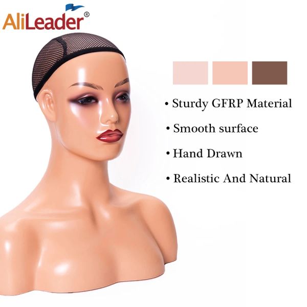 Tête de mannequin féminine réaliste avec épaule Black Beige White Manikin pour les perruques d'affichage Toupee